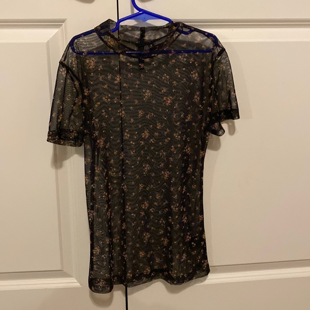Mesh Black Tee with flower design